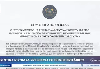Argentina rechaza presencia de buque británico en Atlántico sur