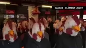 [VIDEO] Francia: Activistas protestaron disfrazados de gallinas - Noticias de francia