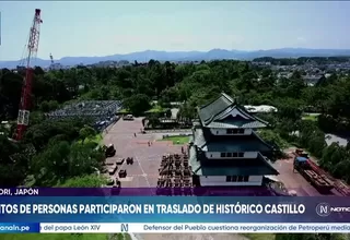 Voluntarios desplazan a mano histórica torre de 360 toneladas en Japón