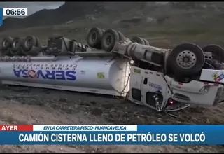 Camión cisterna con petróleo volcó en la carretera Pisco-Huancavelica