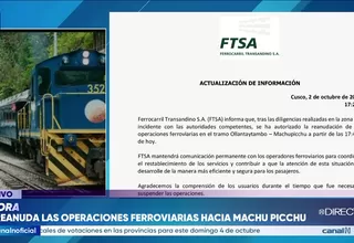Ferrocarril Transandino autoriza reanudación de trenes en tramo Ollantaytambo-Machu Picchu