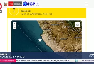 Ica: Sismo de magnitud 5.0 se registró en Pisco