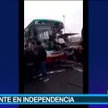 Independencia: Accidente tras choque entre bus y camión de carga