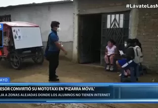 Lambayeque: Profesor convirtió su mototaxi en una 'pizarra móvil' para dar clases