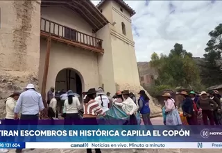 Pobladores limpian capilla El Copón tras sismo en Chongos Bajo
