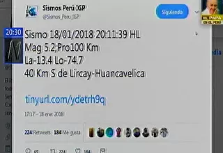 Sismo de 5.2 grados se sintió en Huancavelica